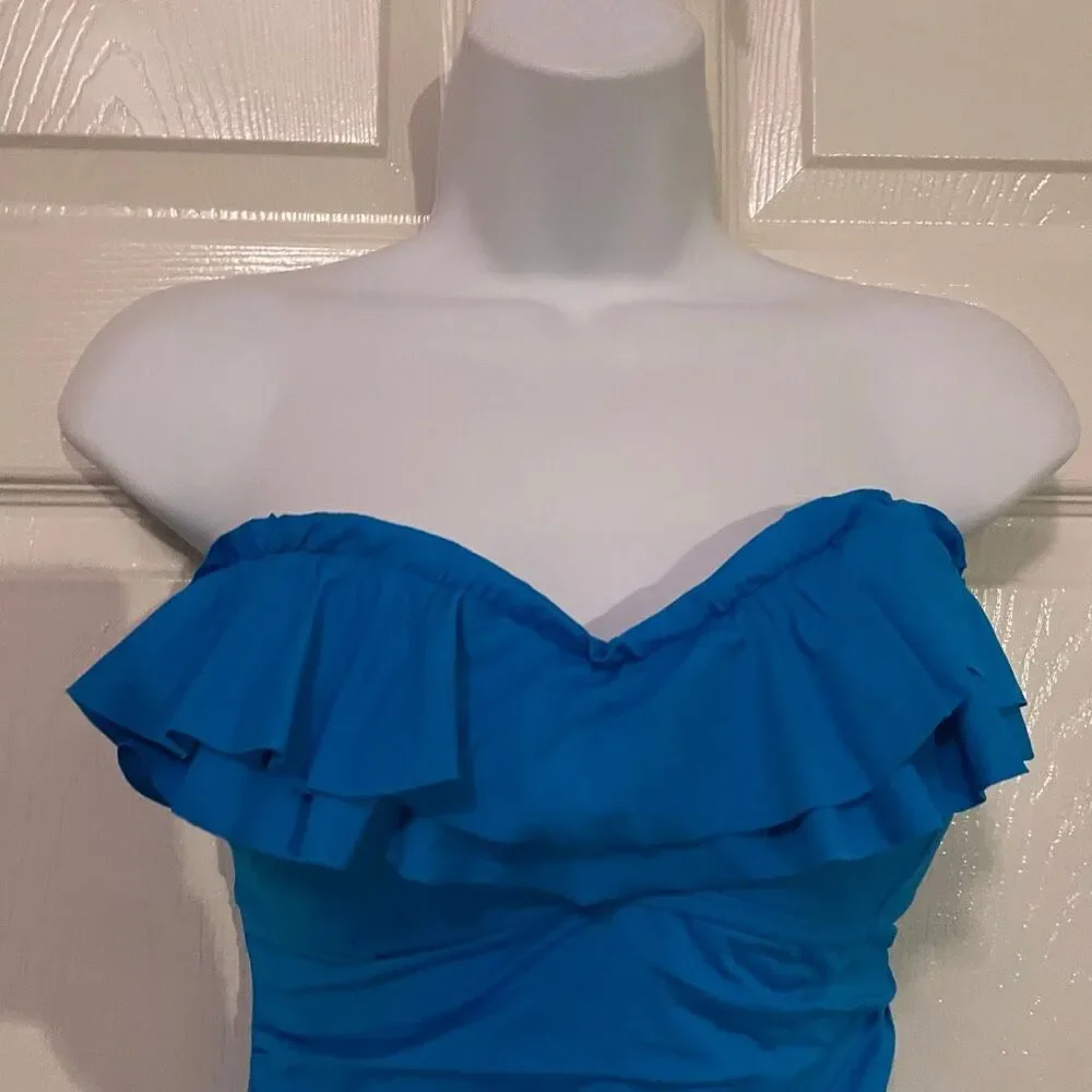 La Blanca Size 10 Ruffle Bandeau One Piece Bikini Swimsuit Blue